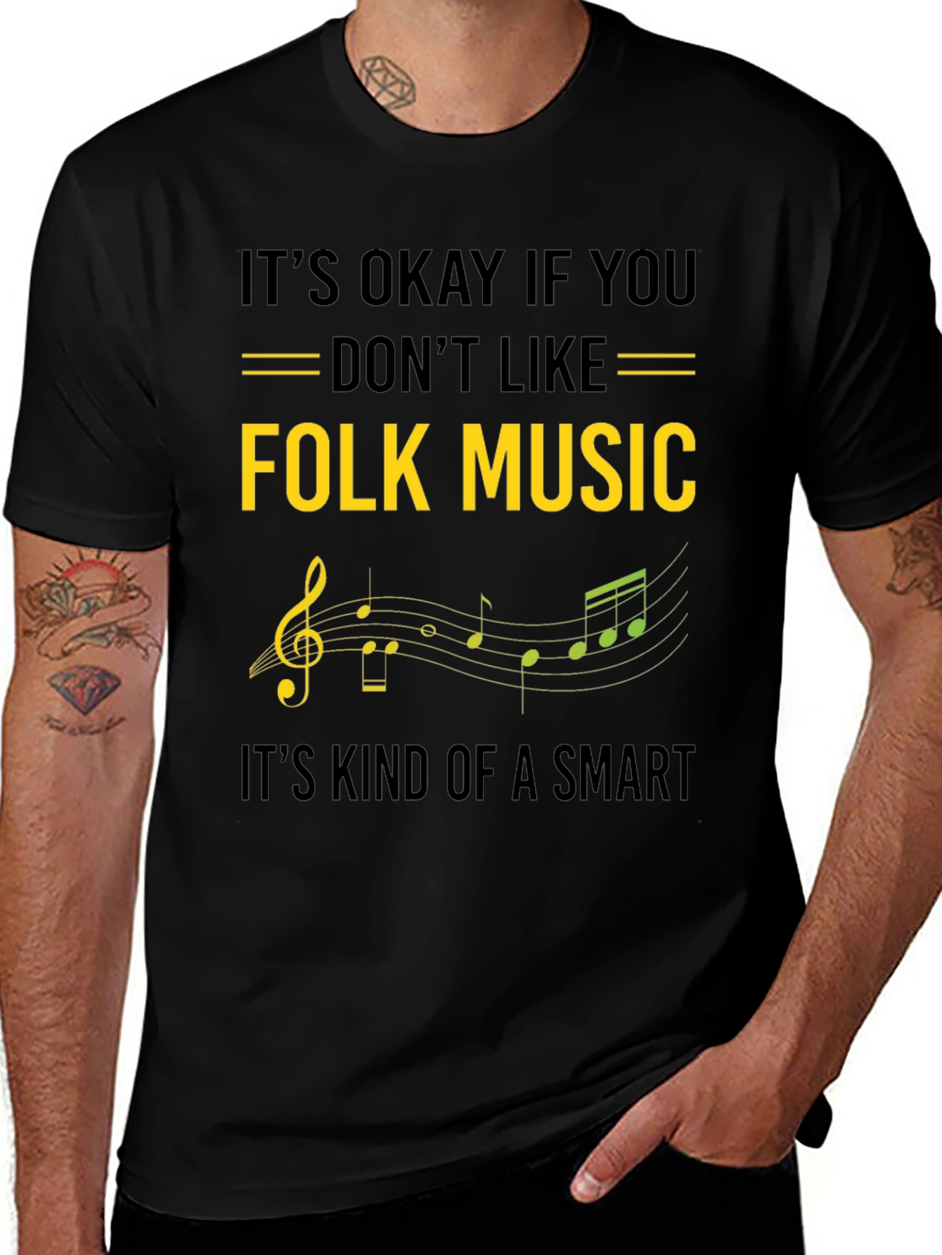 Folk Music Smart Black T-Shirt