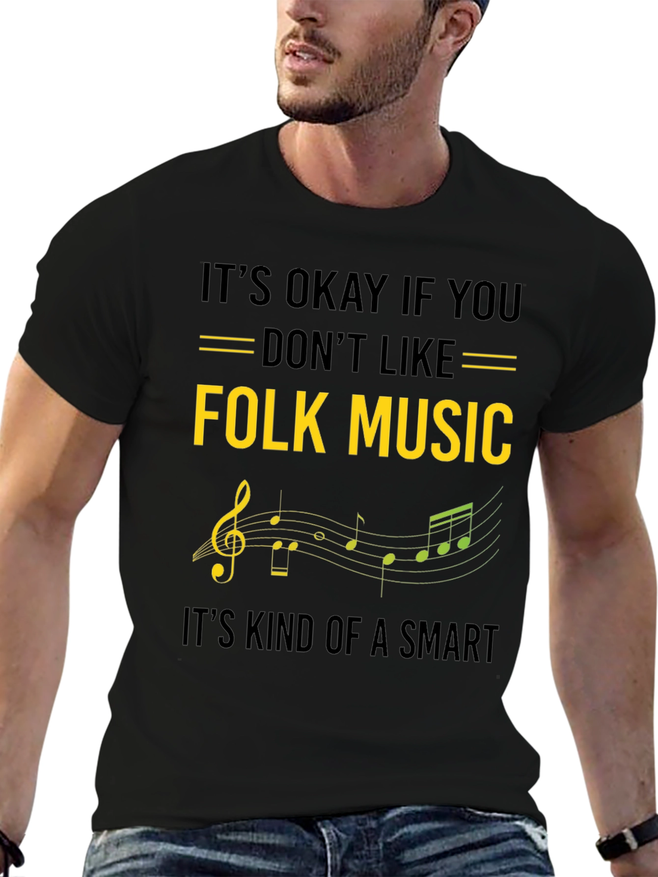 Folk Music Smart Black T-Shirt