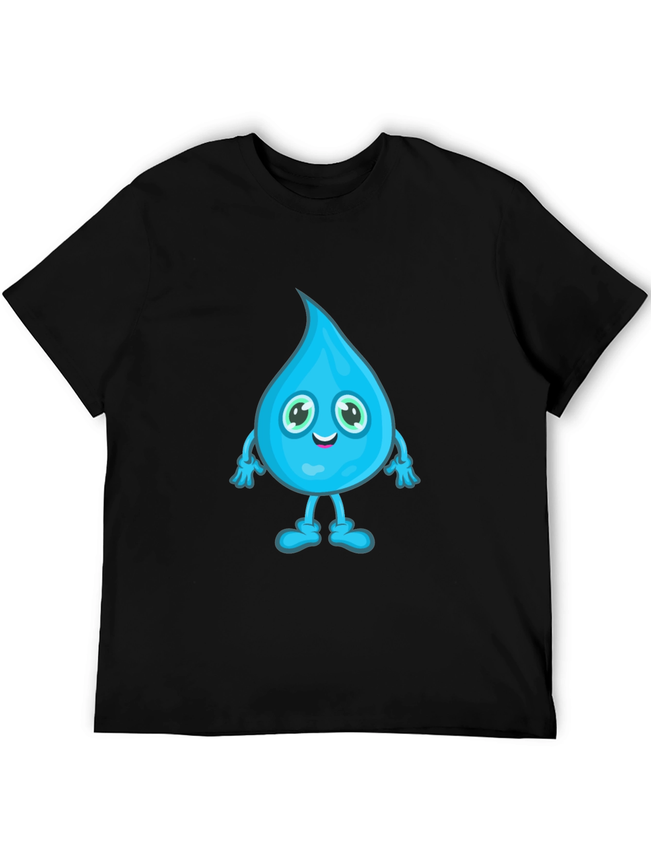 Cartoon Water Drop Graphic Tee - Black Cotton T-Shirt