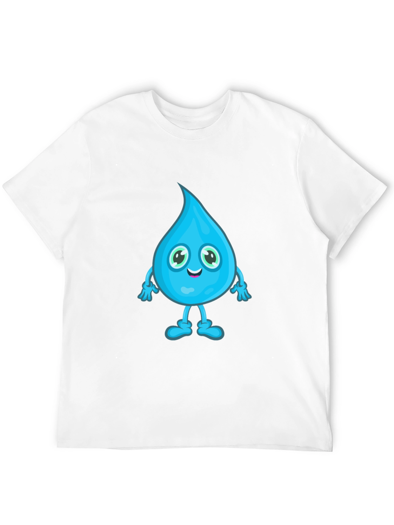 Cartoon Water Drop Graphic Tee - Black Cotton T-Shirt