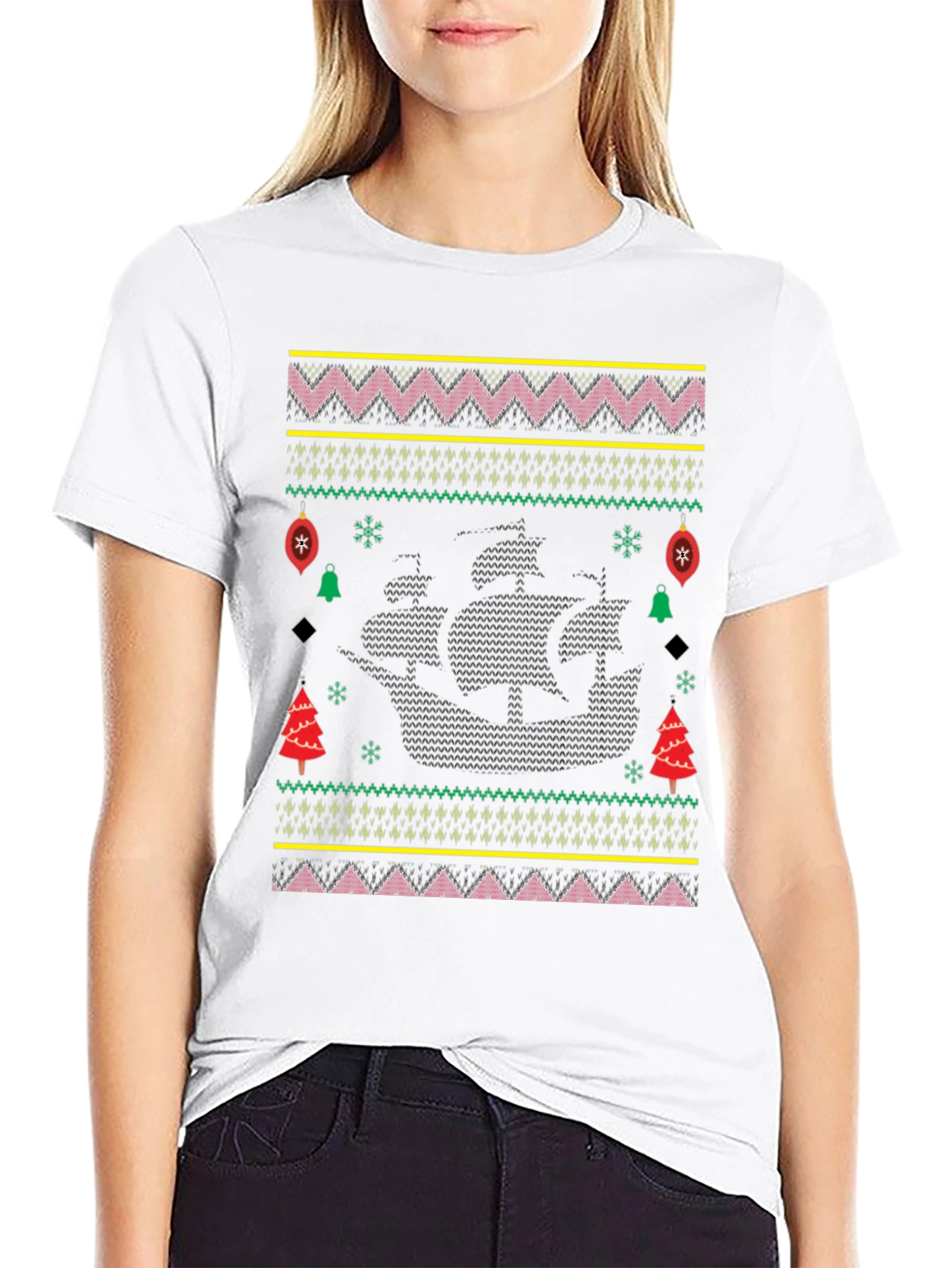 Christmas Pirate Ship Ugly Sweater Tee