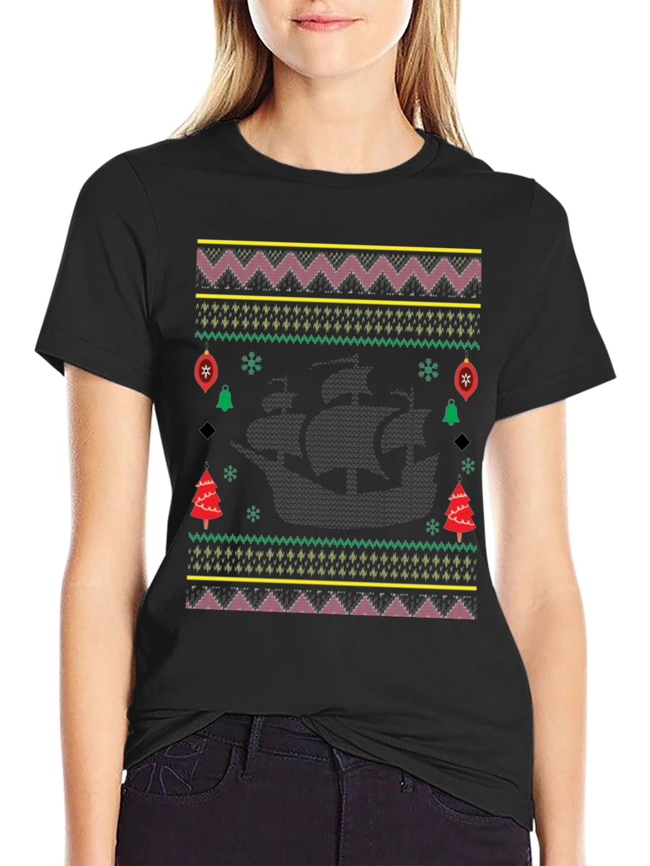 Christmas Pirate Ship Ugly Sweater Tee