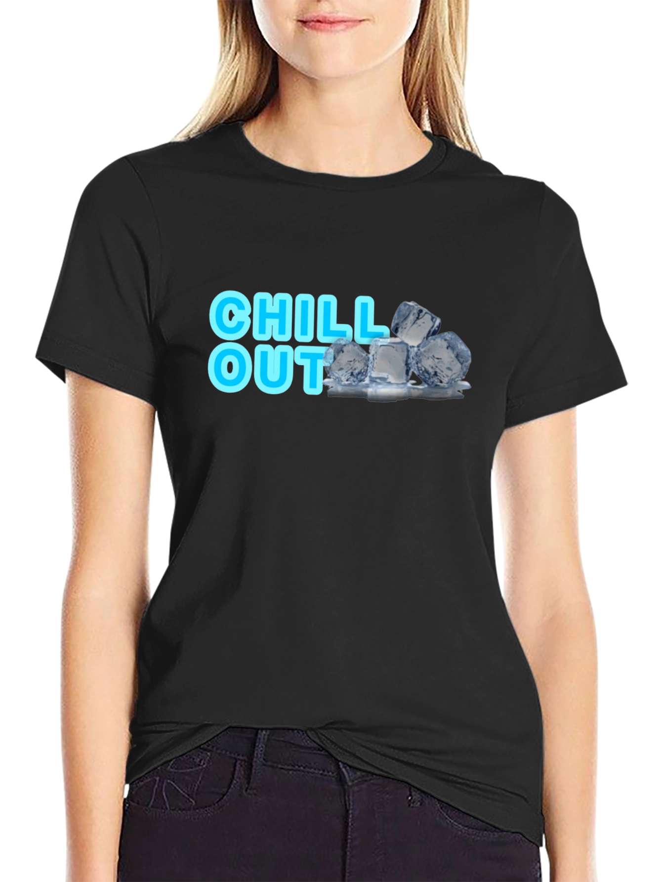 Chill Out Black T-Shirt with Ice Cube Design