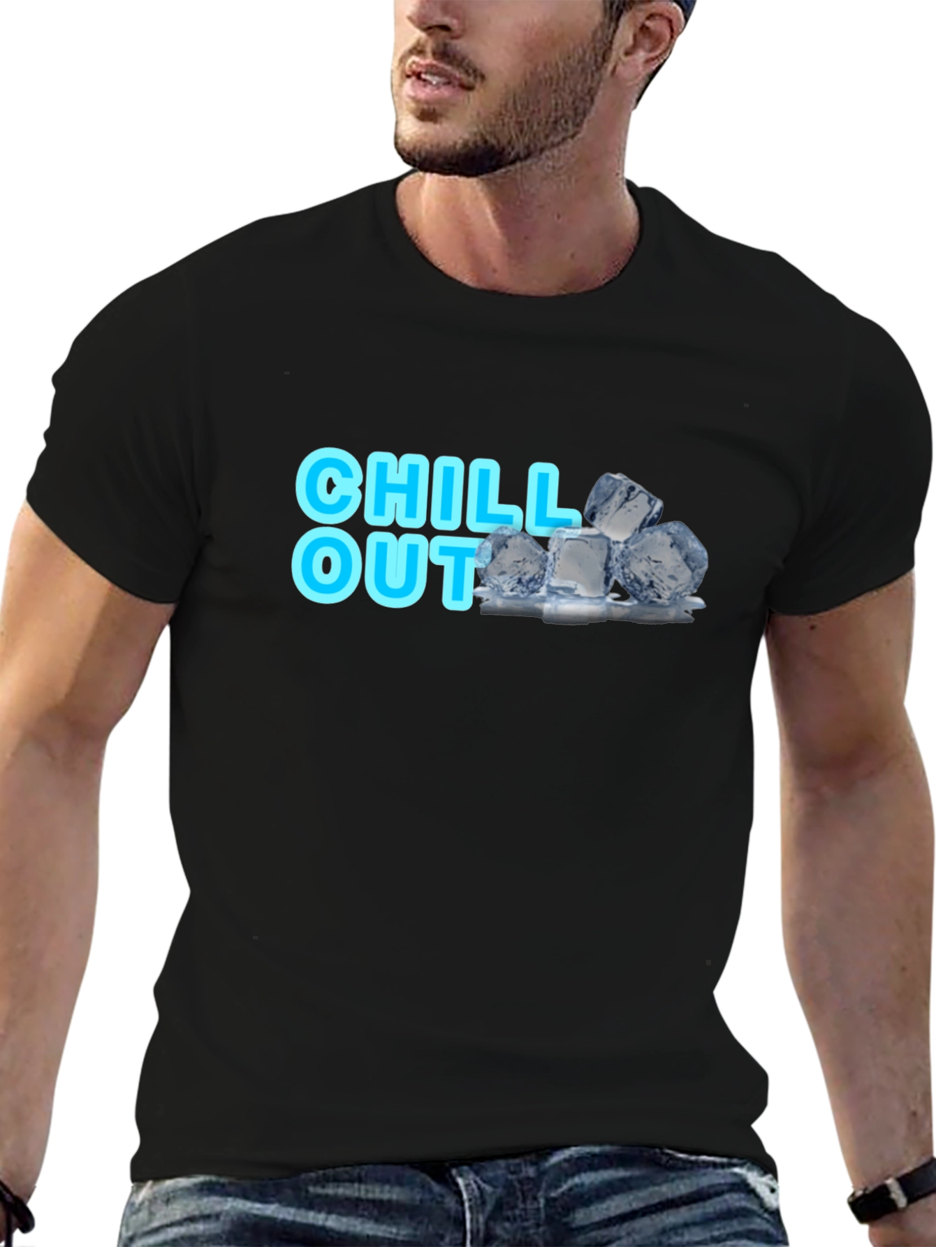 Chill Out Black T-Shirt with Ice Cube Design