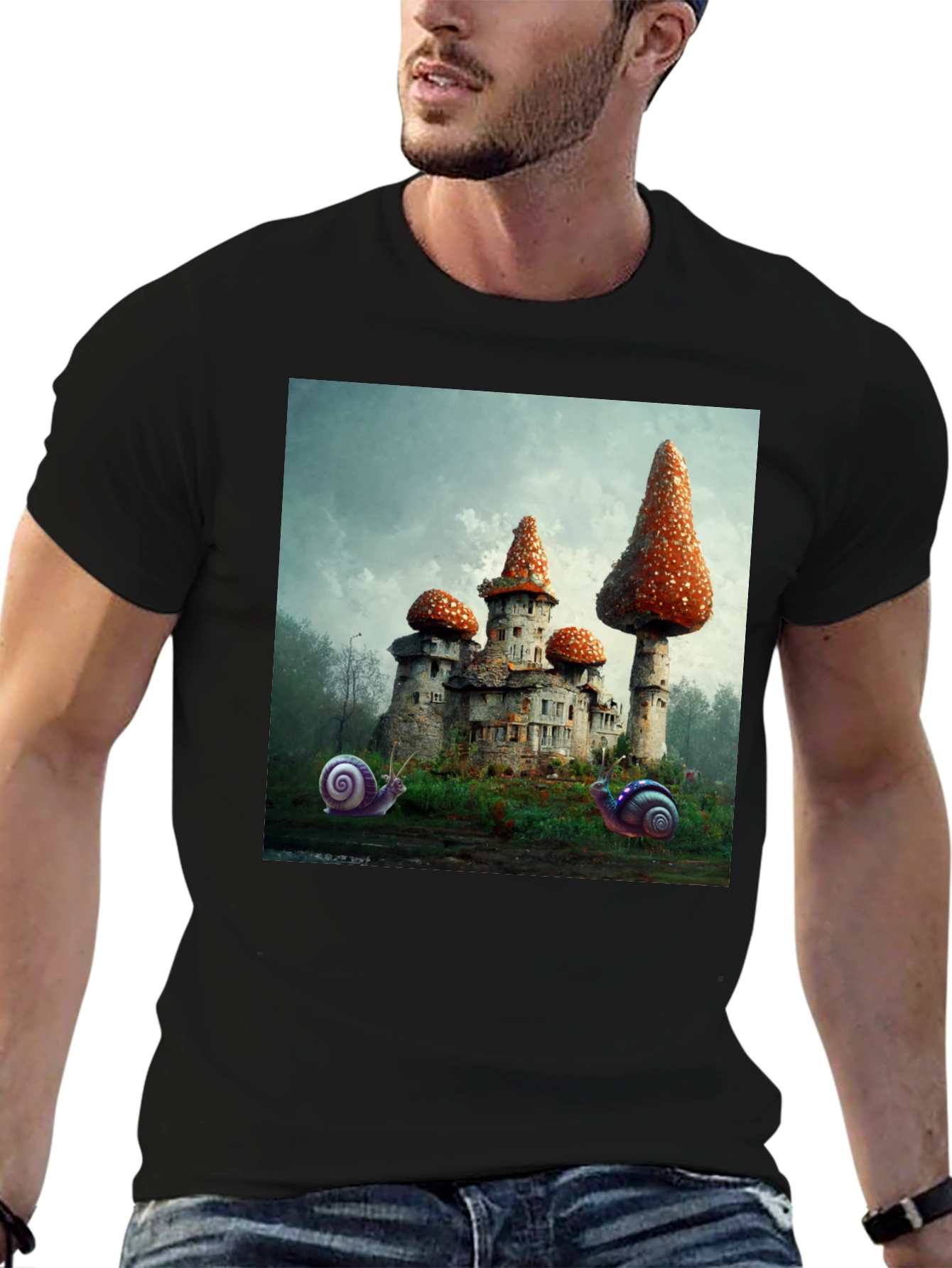 Mushroom Castle Graphic Tee - Unique Fantasy Design