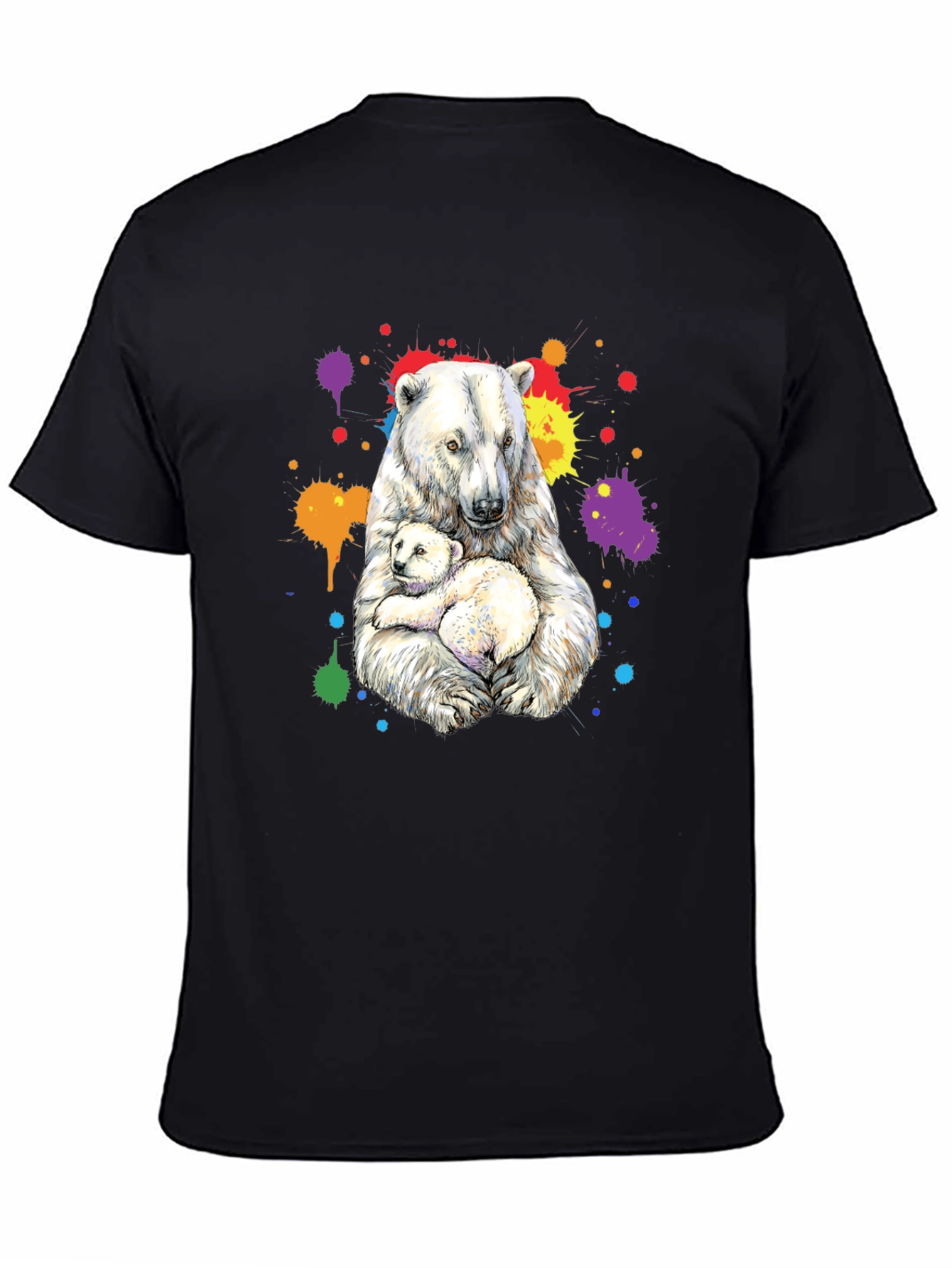 Polar Bear Family Graphic Tee - Black Cotton Blend