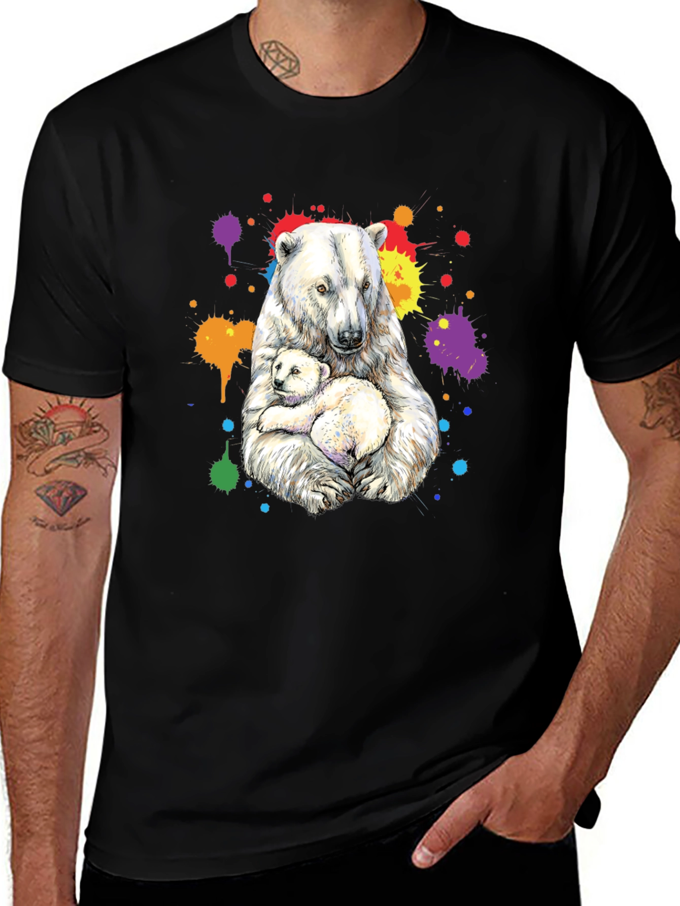 Polar Bear Family Graphic Tee - Black Cotton Blend