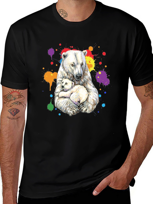 Polar Bear Family Graphic Tee - Black Cotton Blend