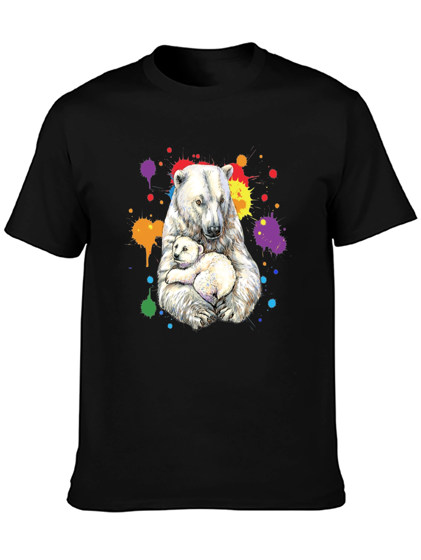 Polar Bear Family Graphic Tee - Black Cotton Blend