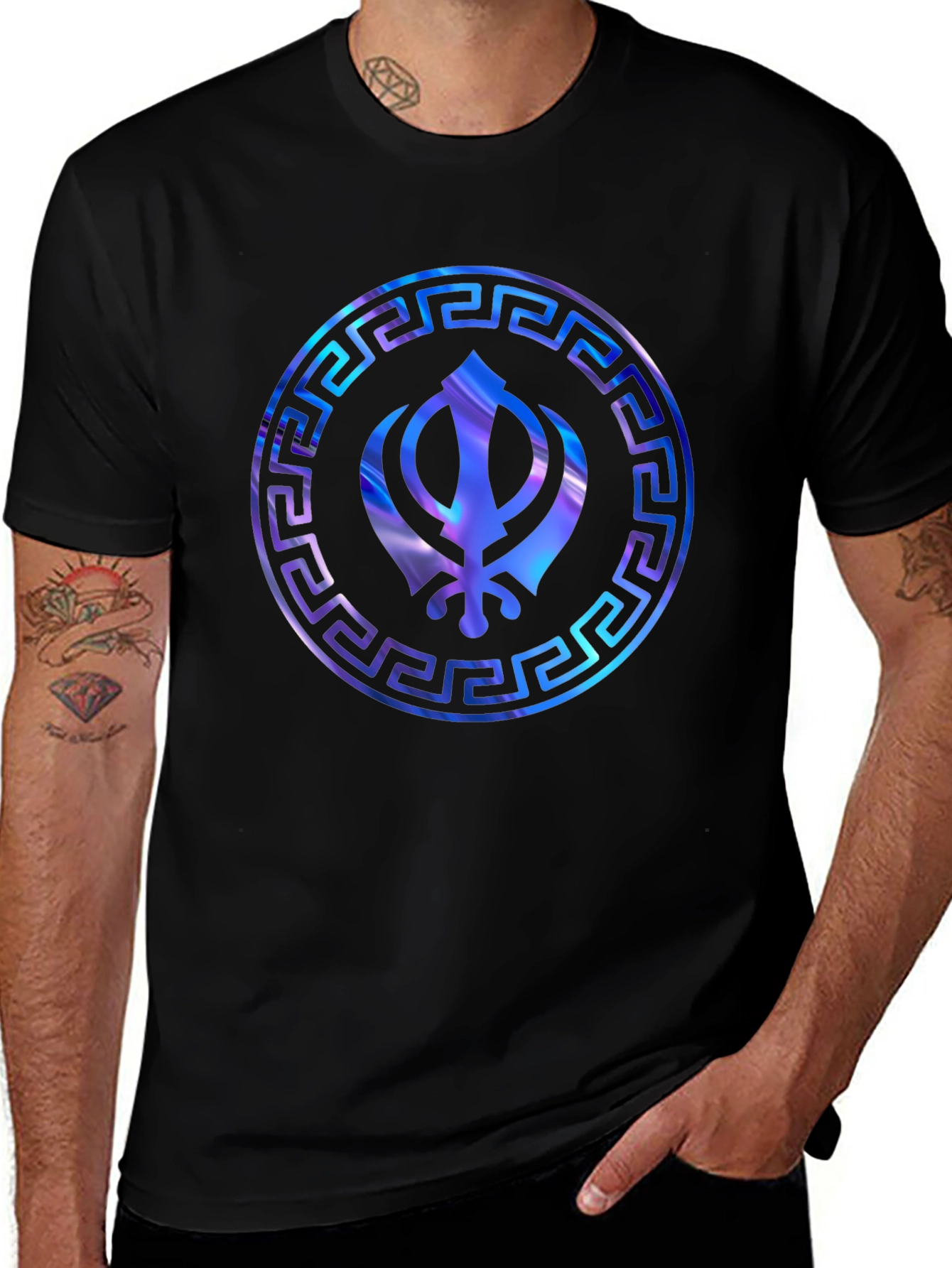 Sikh Khanda Symbol Graphic Print Mens Black T-Shirt