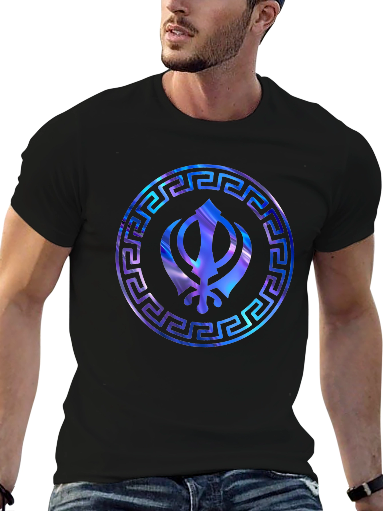 Sikh Khanda Symbol Graphic Print Mens Black T-Shirt