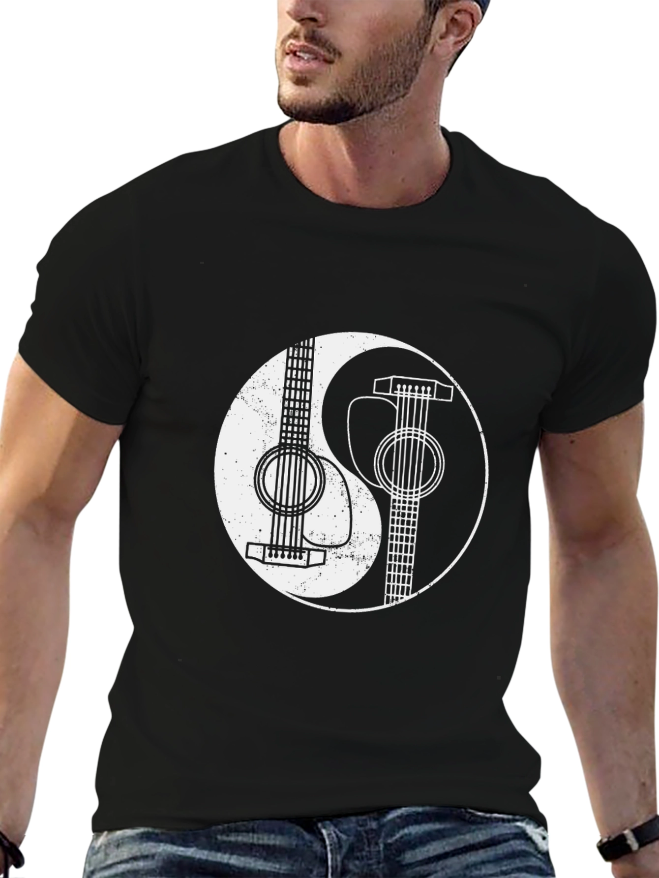 Yin Yang Guitar Graphic Tee - Black Cotton Blend
