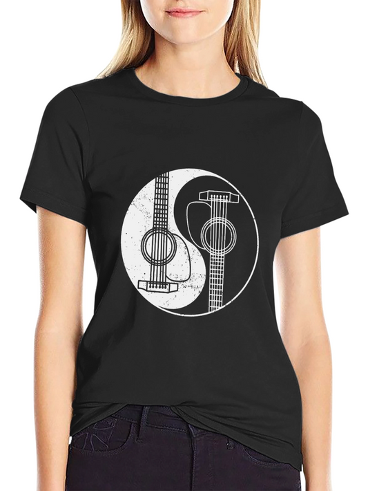 Yin Yang Guitar Graphic Tee - Black Cotton Blend