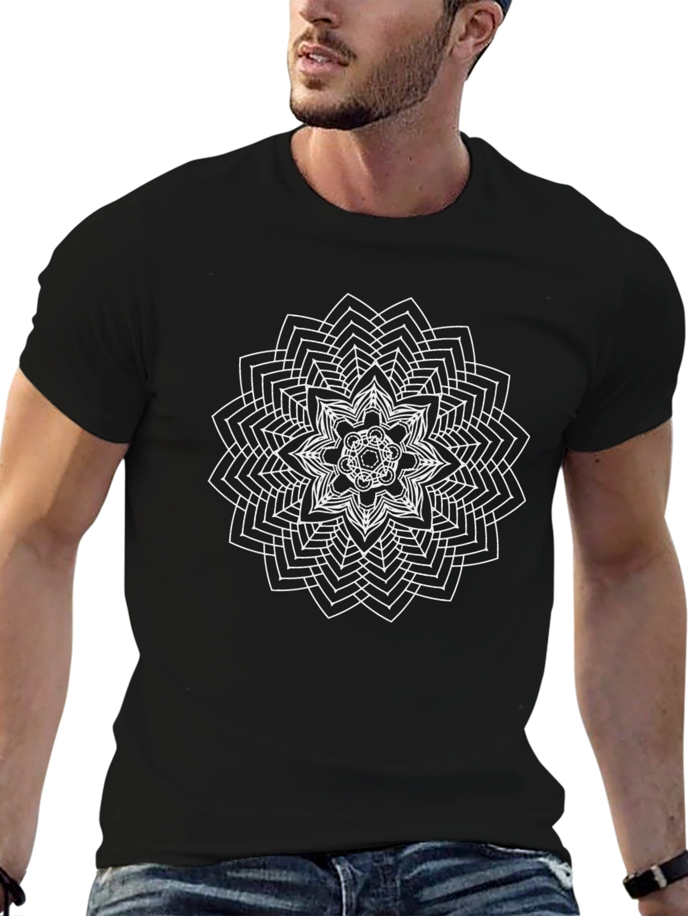 Geometric Mandala Graphic T-Shirt - Black