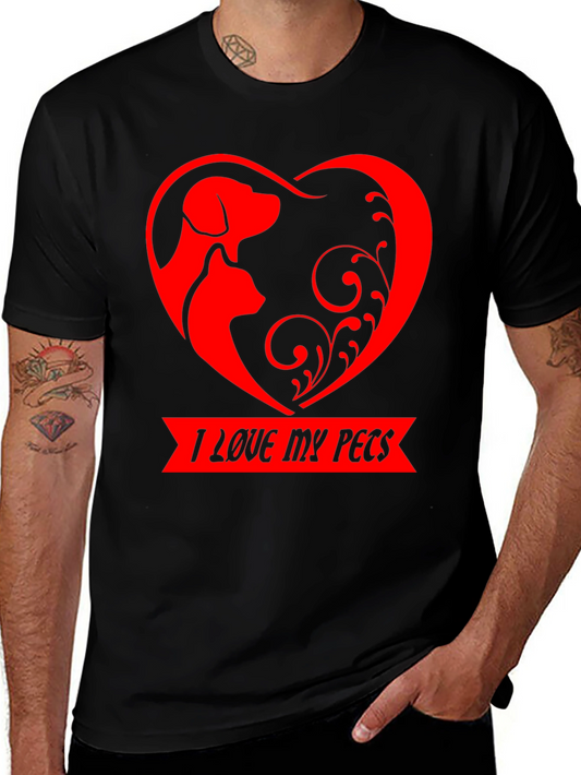 I Love My Pets T-Shirt: Dog & Cat Heart Design