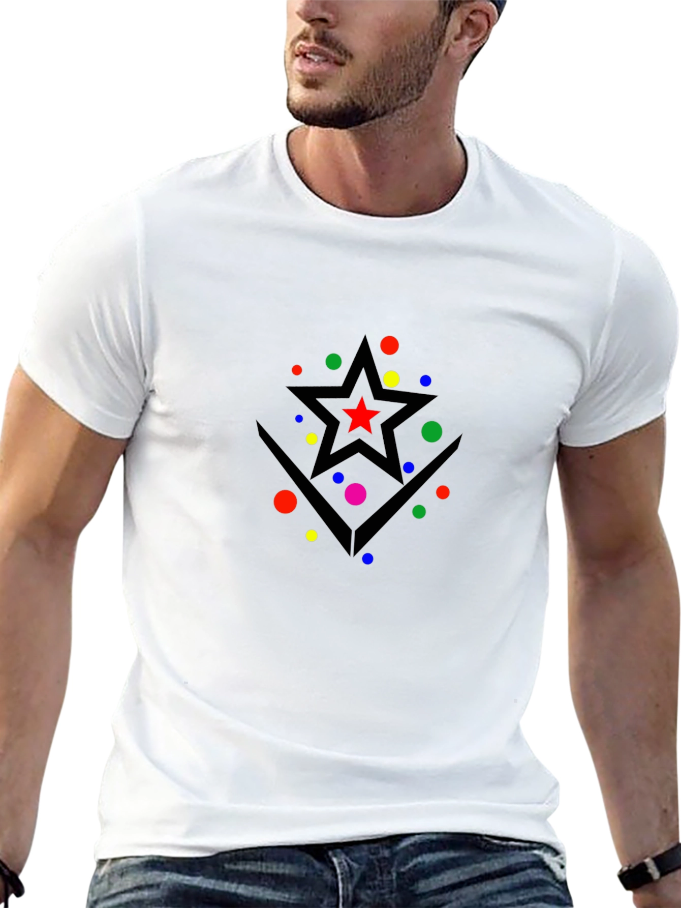 Starry Geometric Graphic T-Shirt - Modern Black Tee