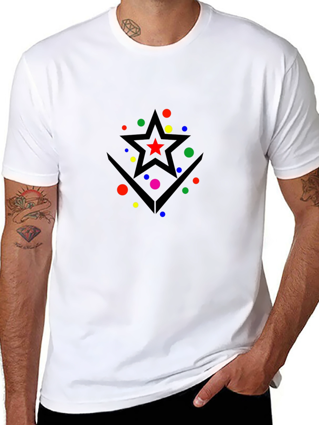 Starry Geometric Graphic T-Shirt - Modern Black Tee