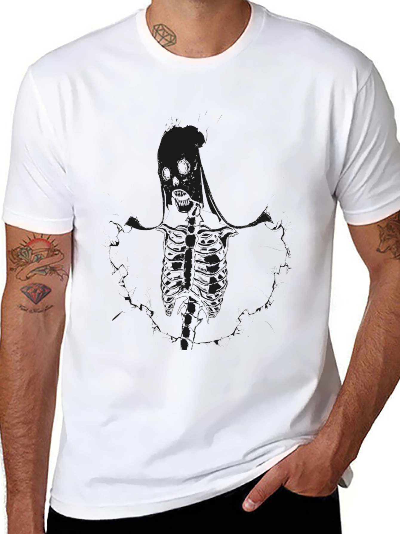 Black Skeleton Graphic Print T-Shirt