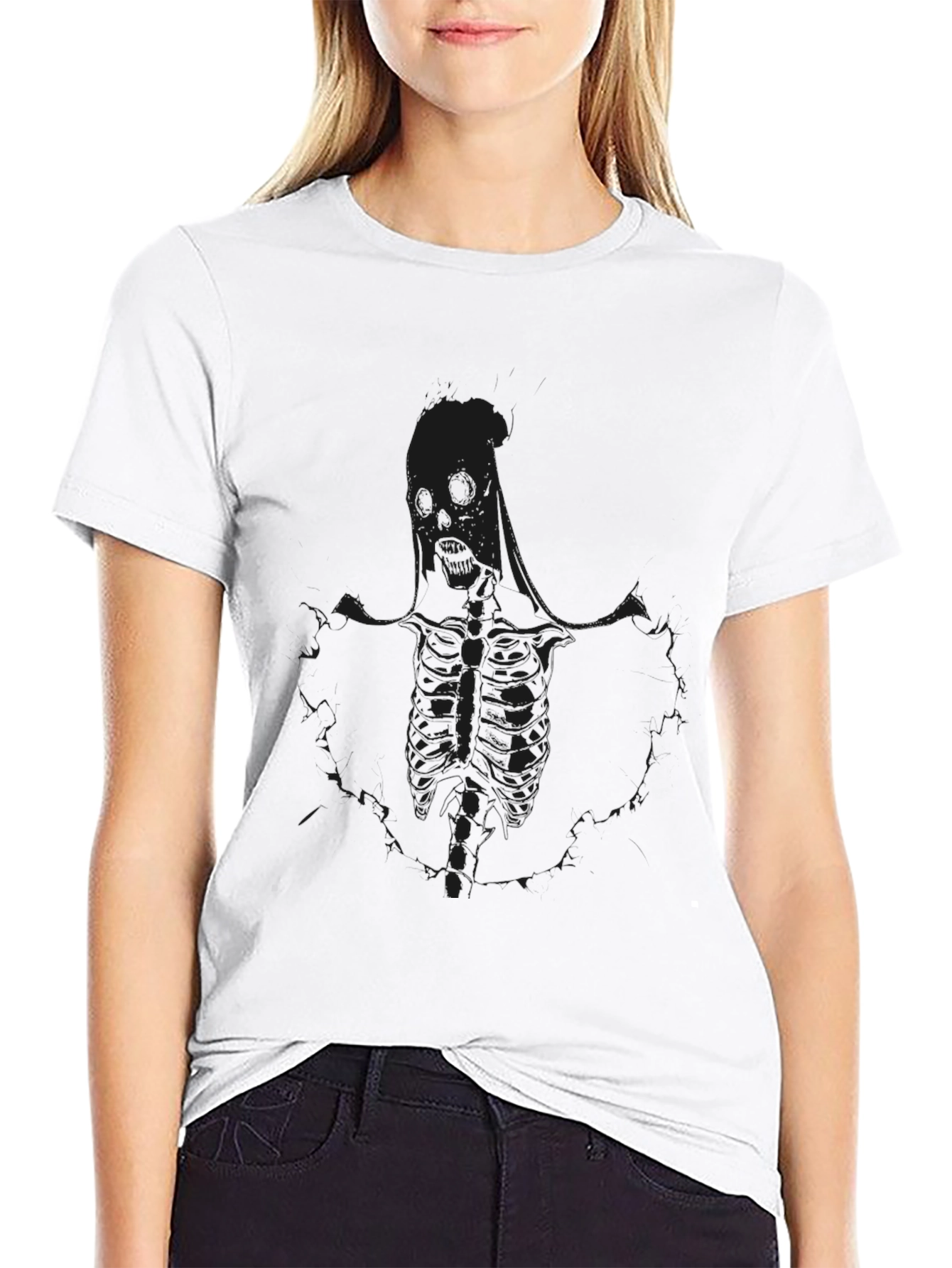 Black Skeleton Graphic Print T-Shirt
