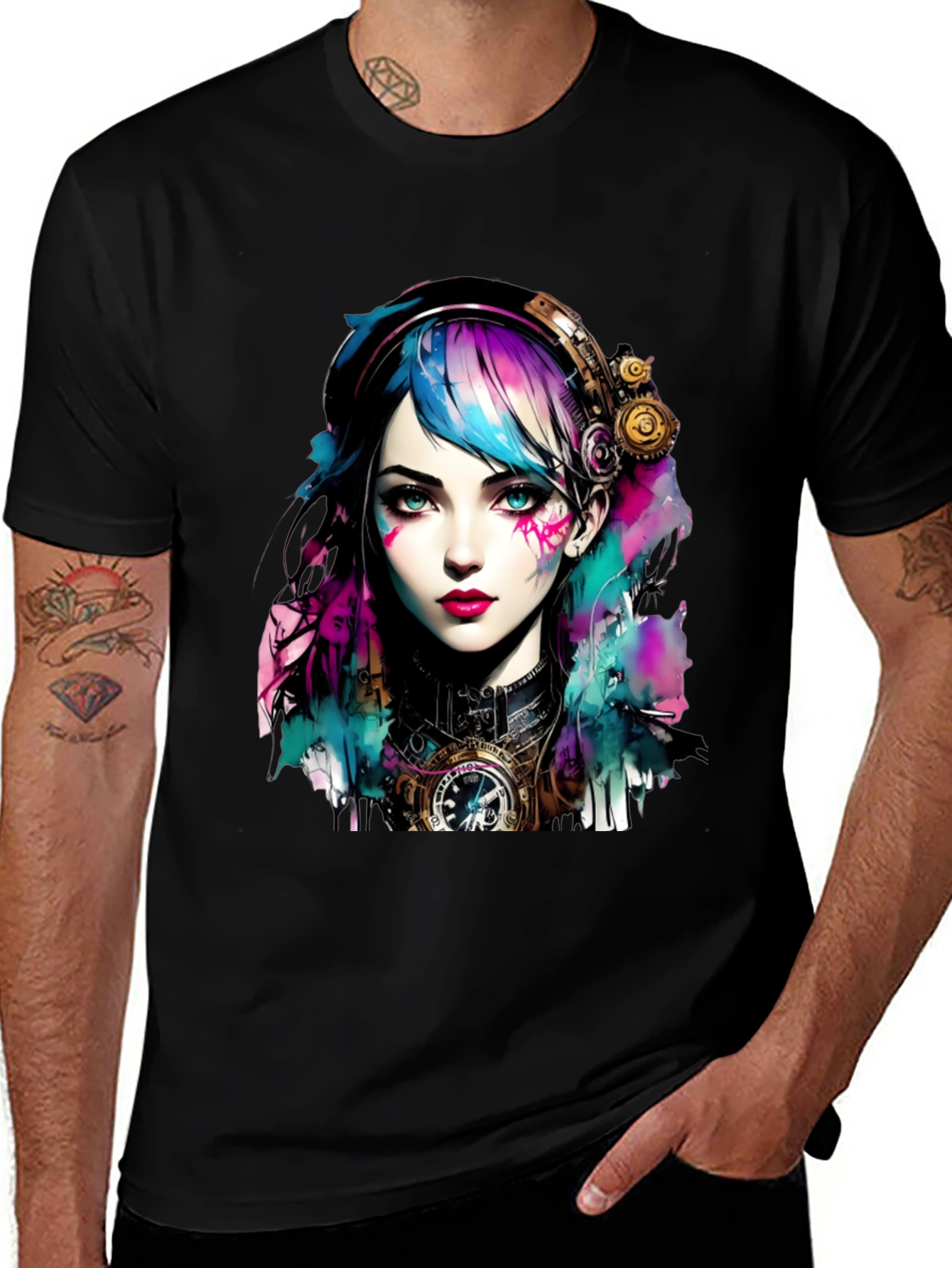Steampunk Girl Graphic Tee - Unique Art T-Shirt