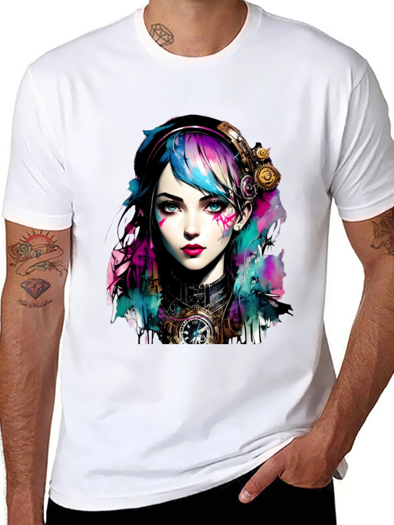 Steampunk Girl Graphic Tee - Unique Art T-Shirt