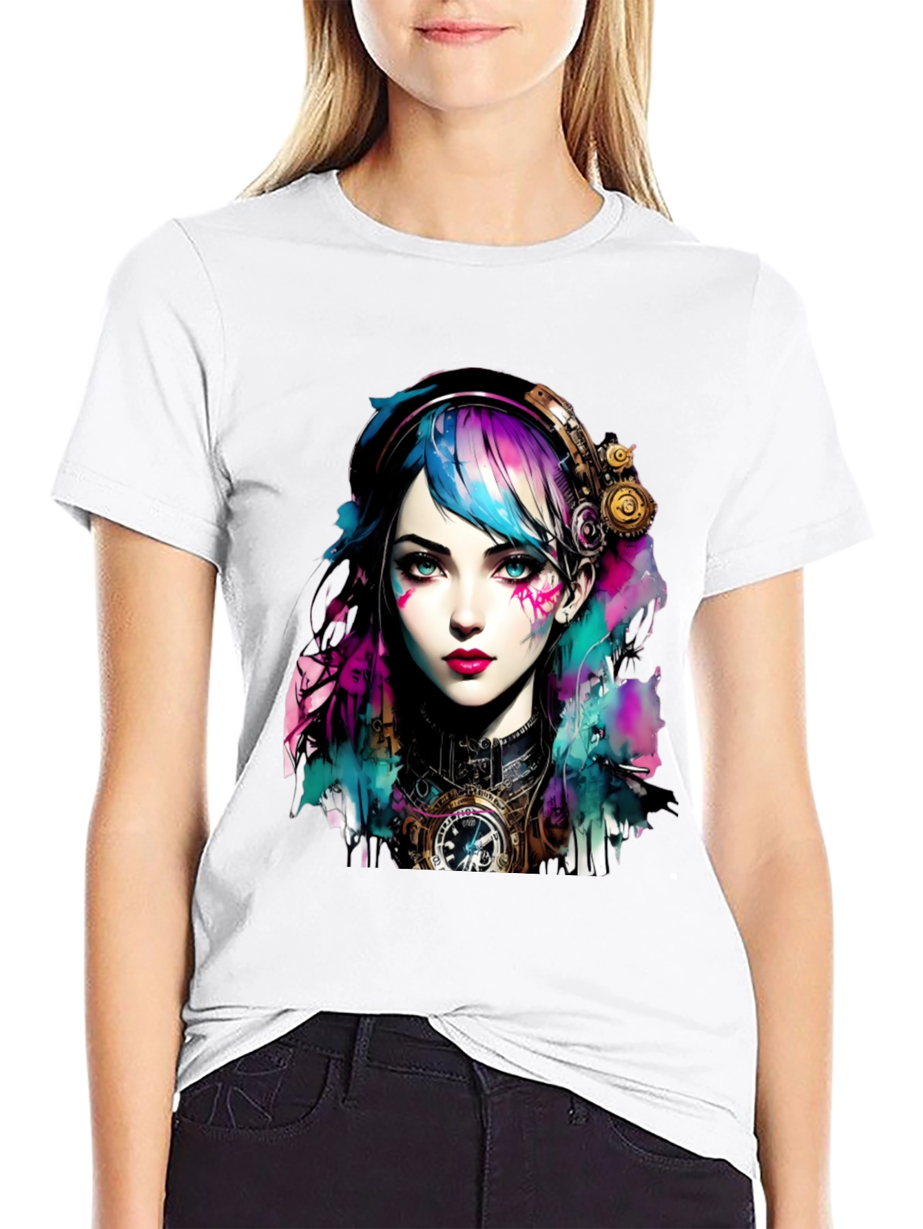 Steampunk Girl Graphic Tee - Unique Art T-Shirt