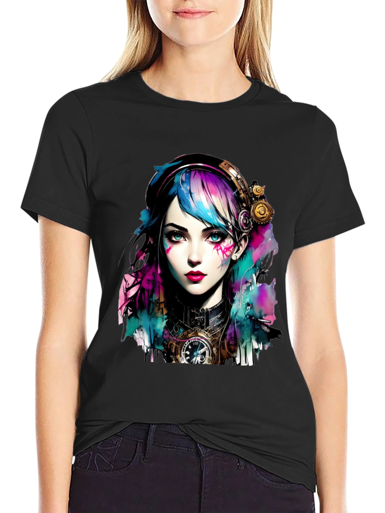 Steampunk Girl Graphic Tee - Unique Art T-Shirt