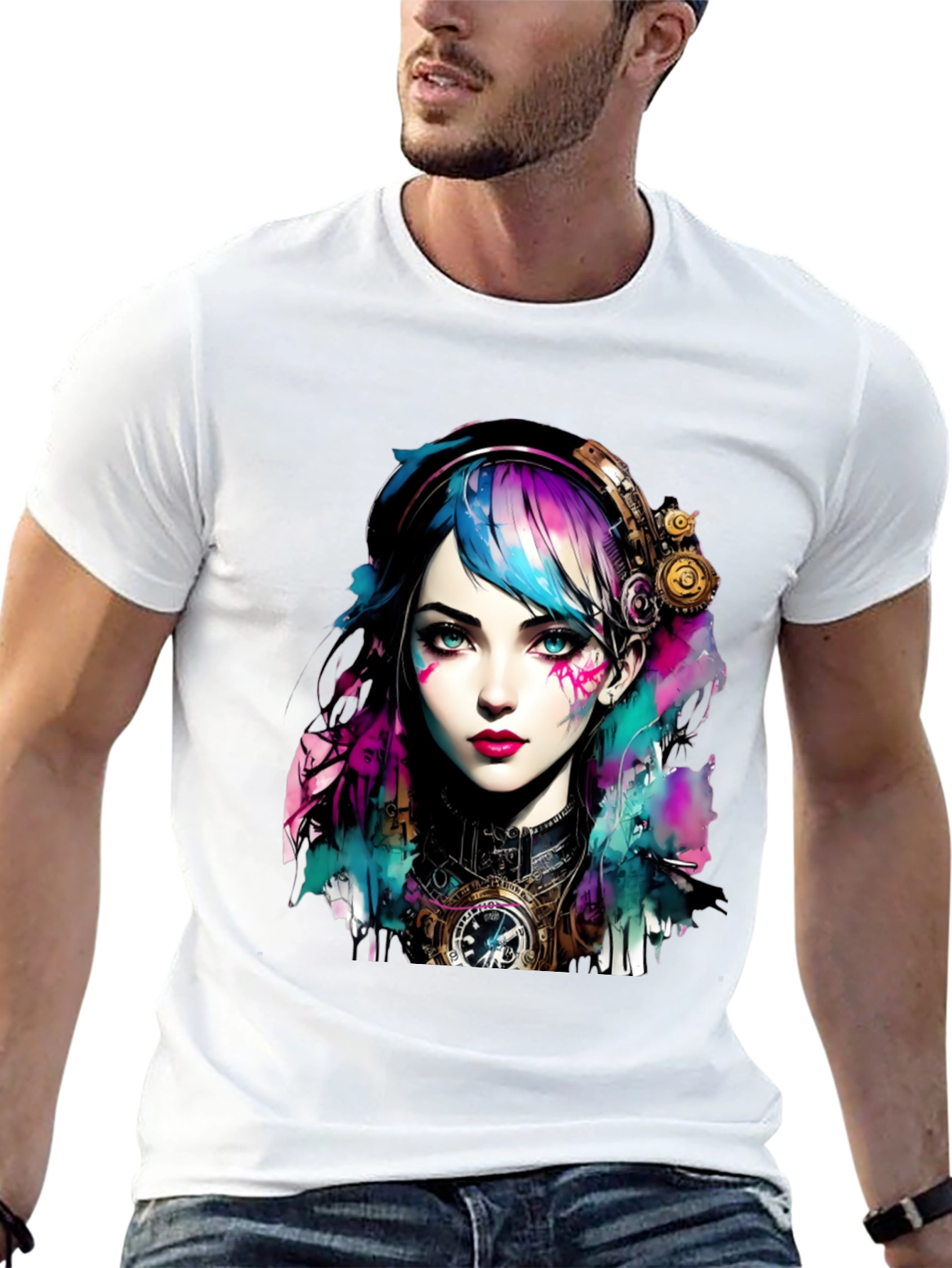 Steampunk Girl Graphic Tee - Unique Art T-Shirt