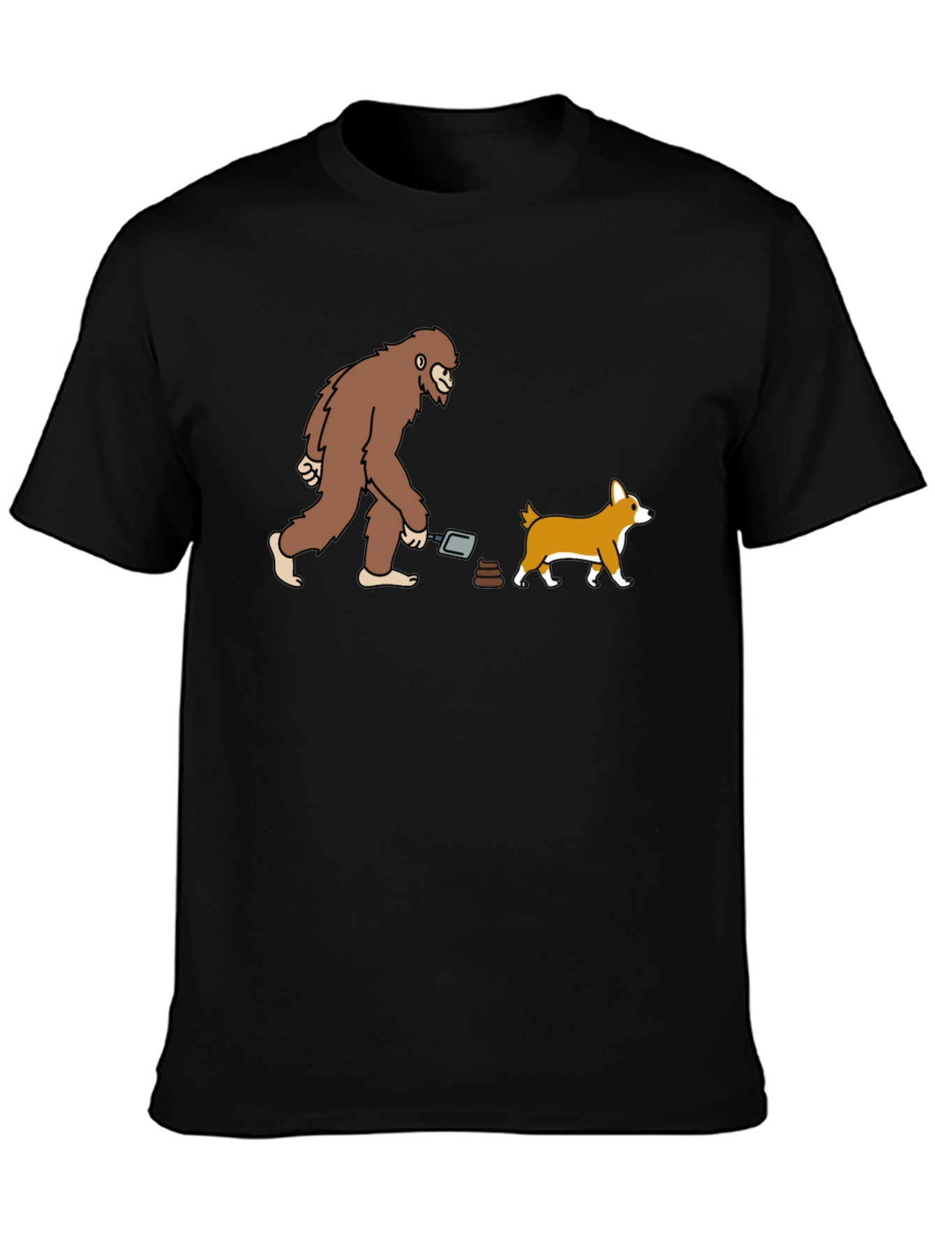 Funny Bigfoot & Dog Poop T-Shirt - Black