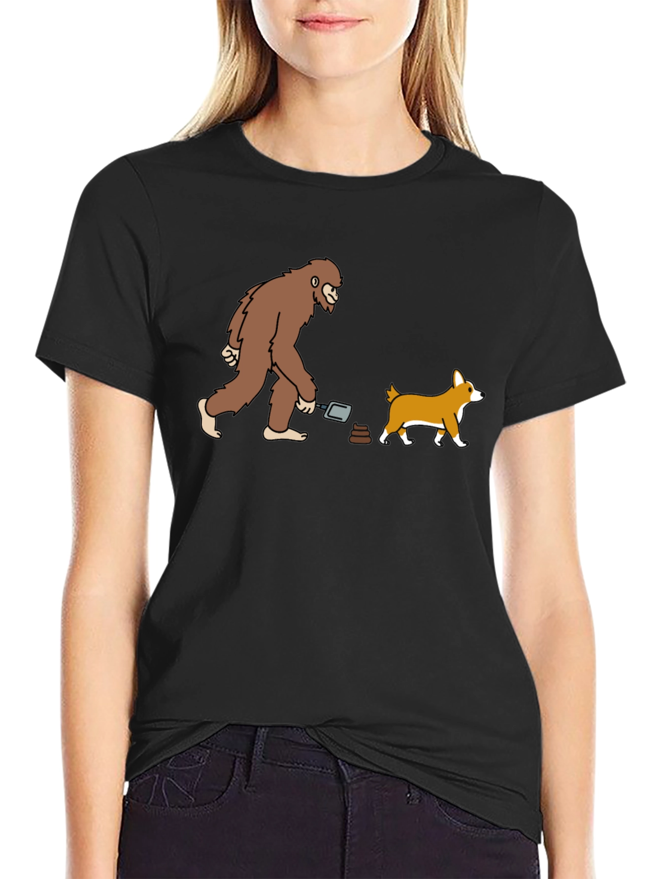 Funny Bigfoot & Dog Poop T-Shirt - Black