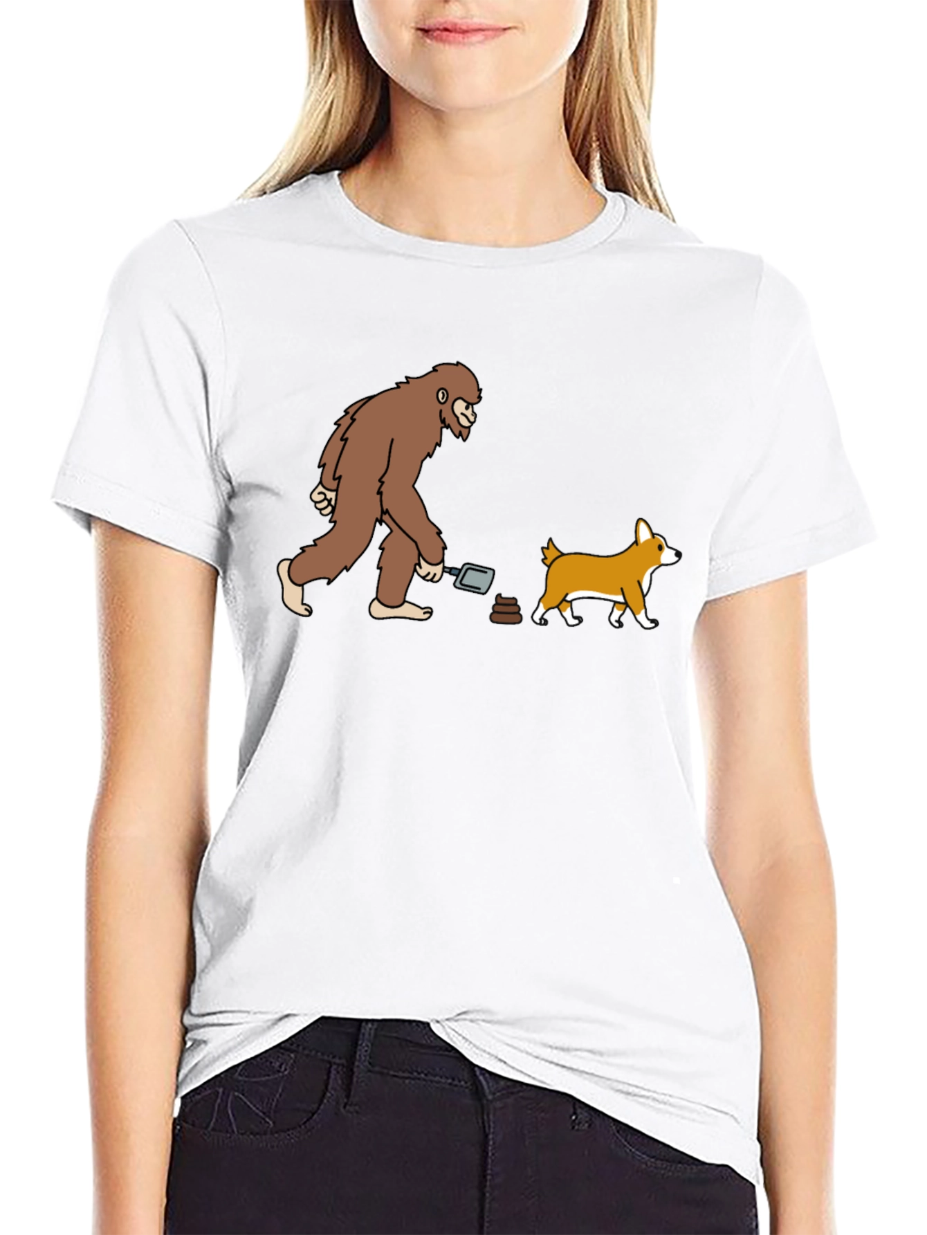 Funny Bigfoot & Dog Poop T-Shirt - Black