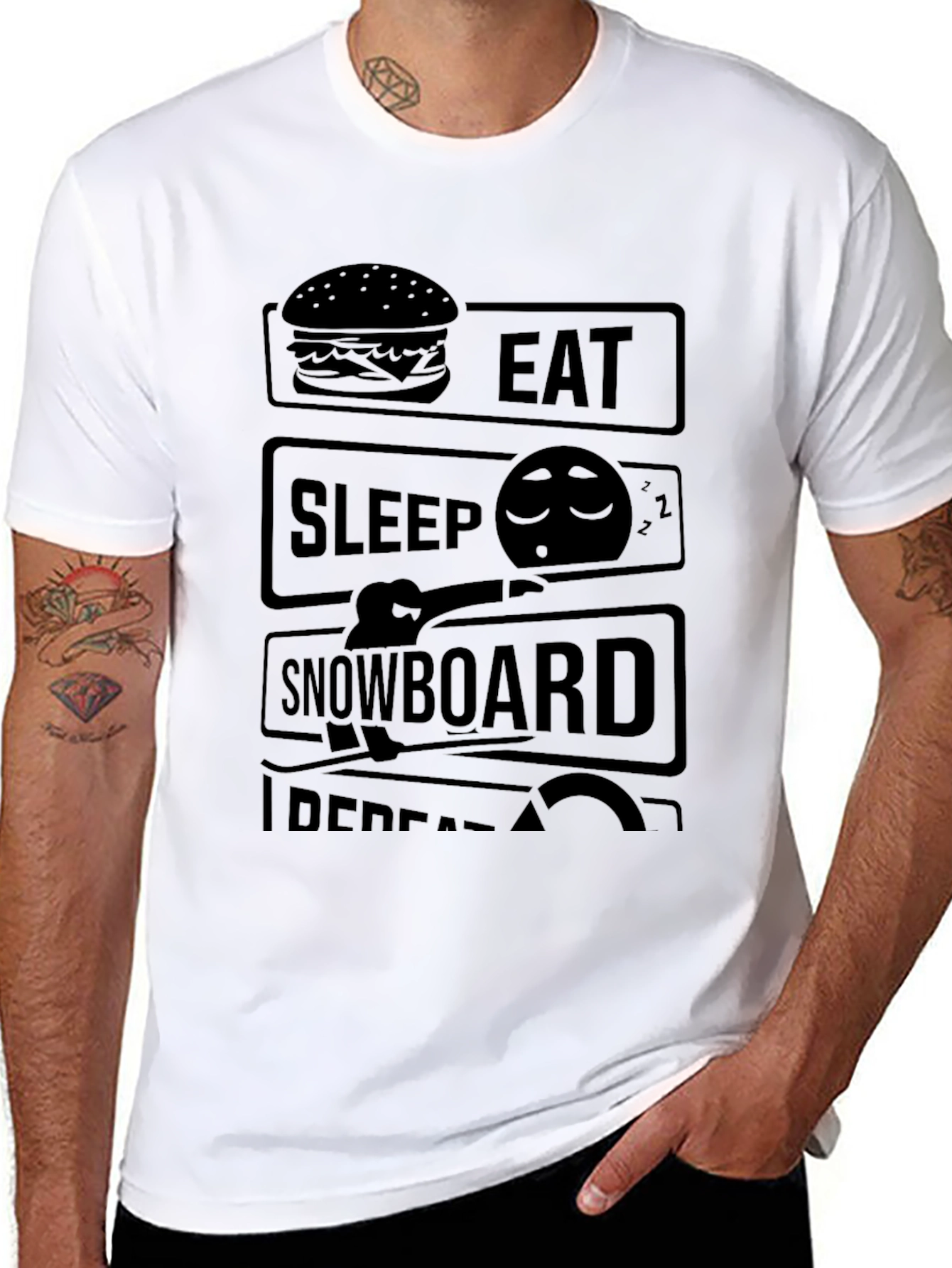 Eat Sleep Snowboard Repeat Black T-Shirt