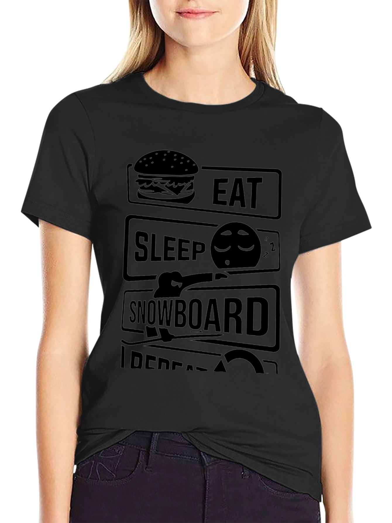 Eat Sleep Snowboard Repeat Black T-Shirt
