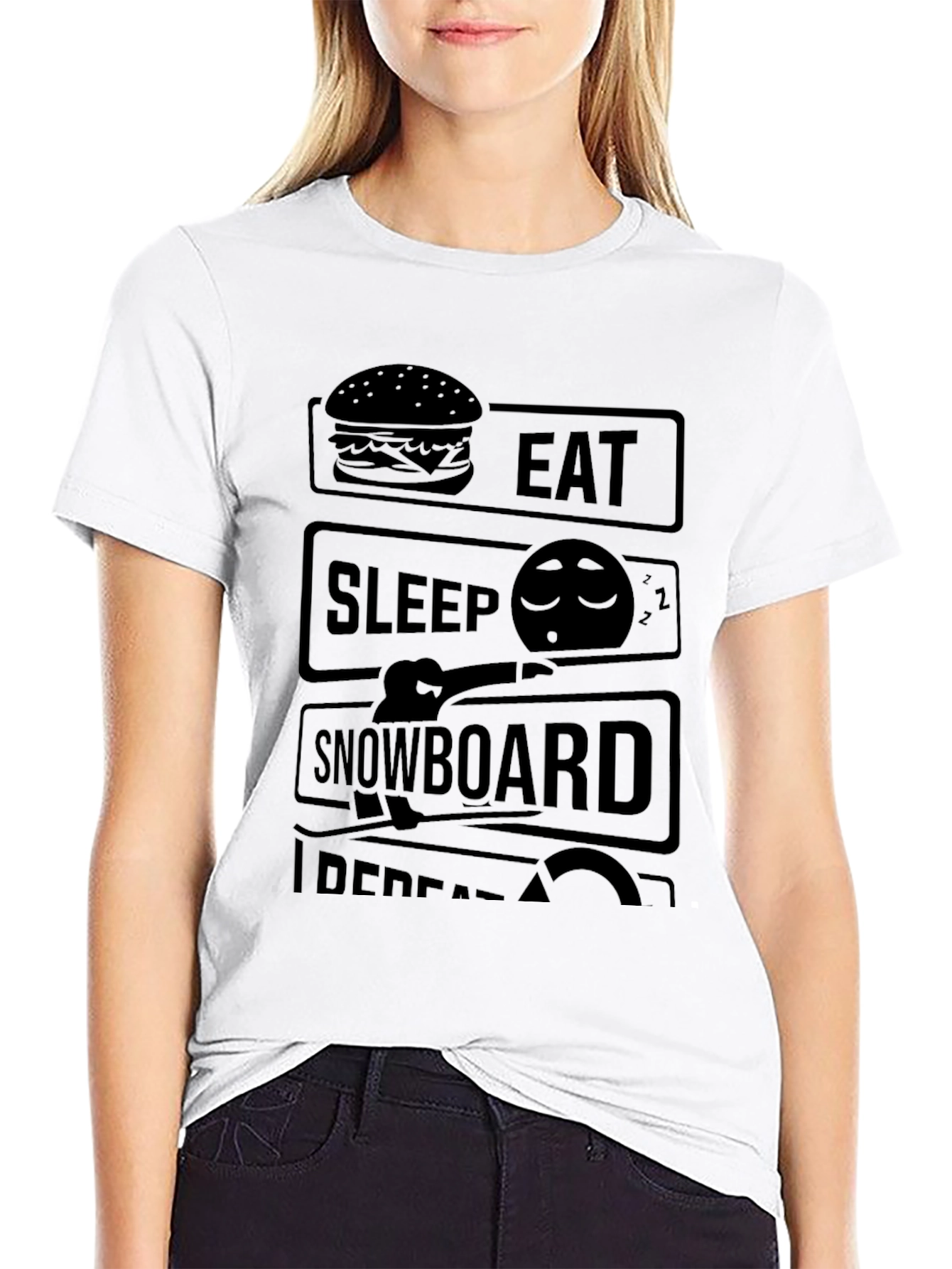 Eat Sleep Snowboard Repeat Black T-Shirt
