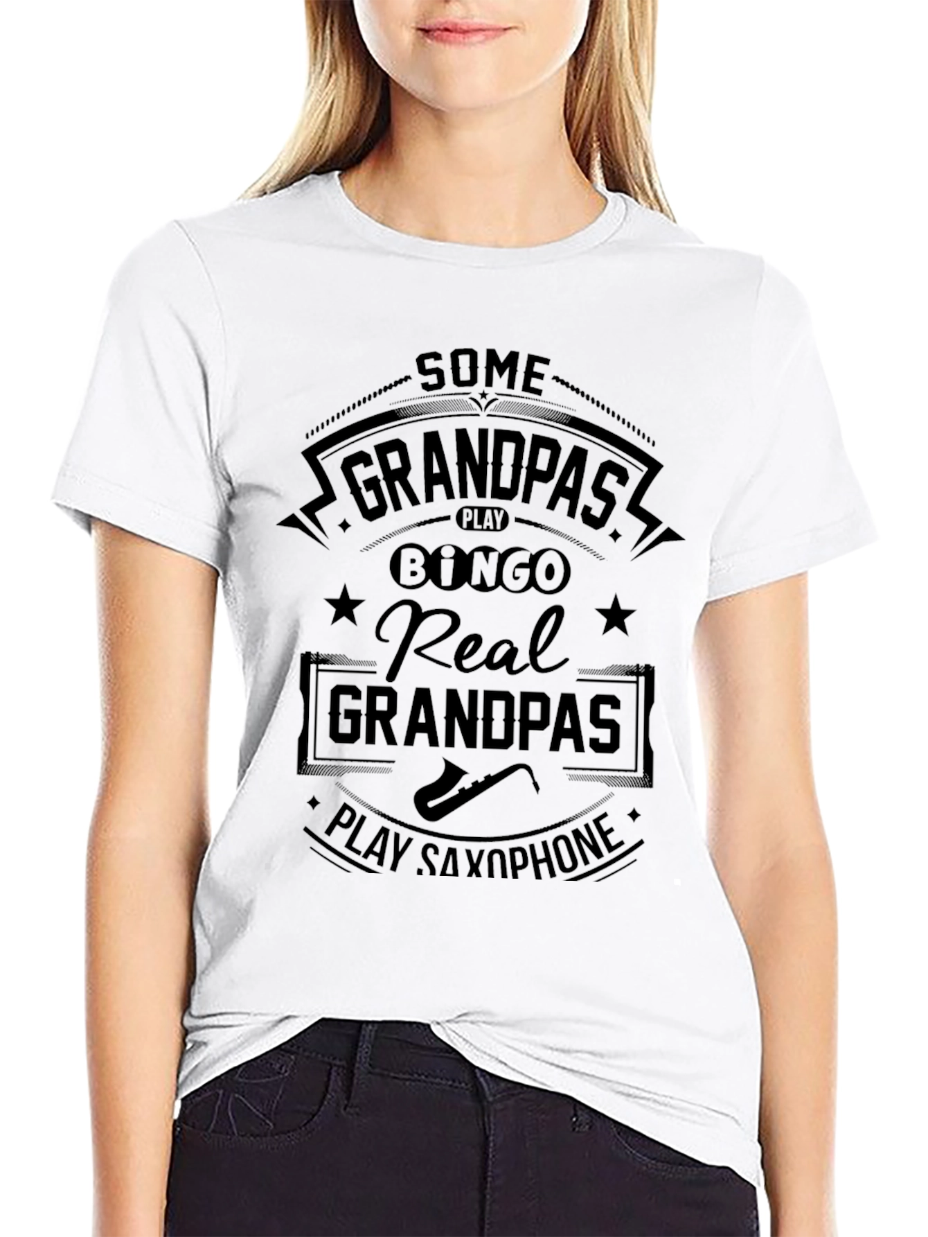 Real Grandpas Play Saxophone Black T-Shirt