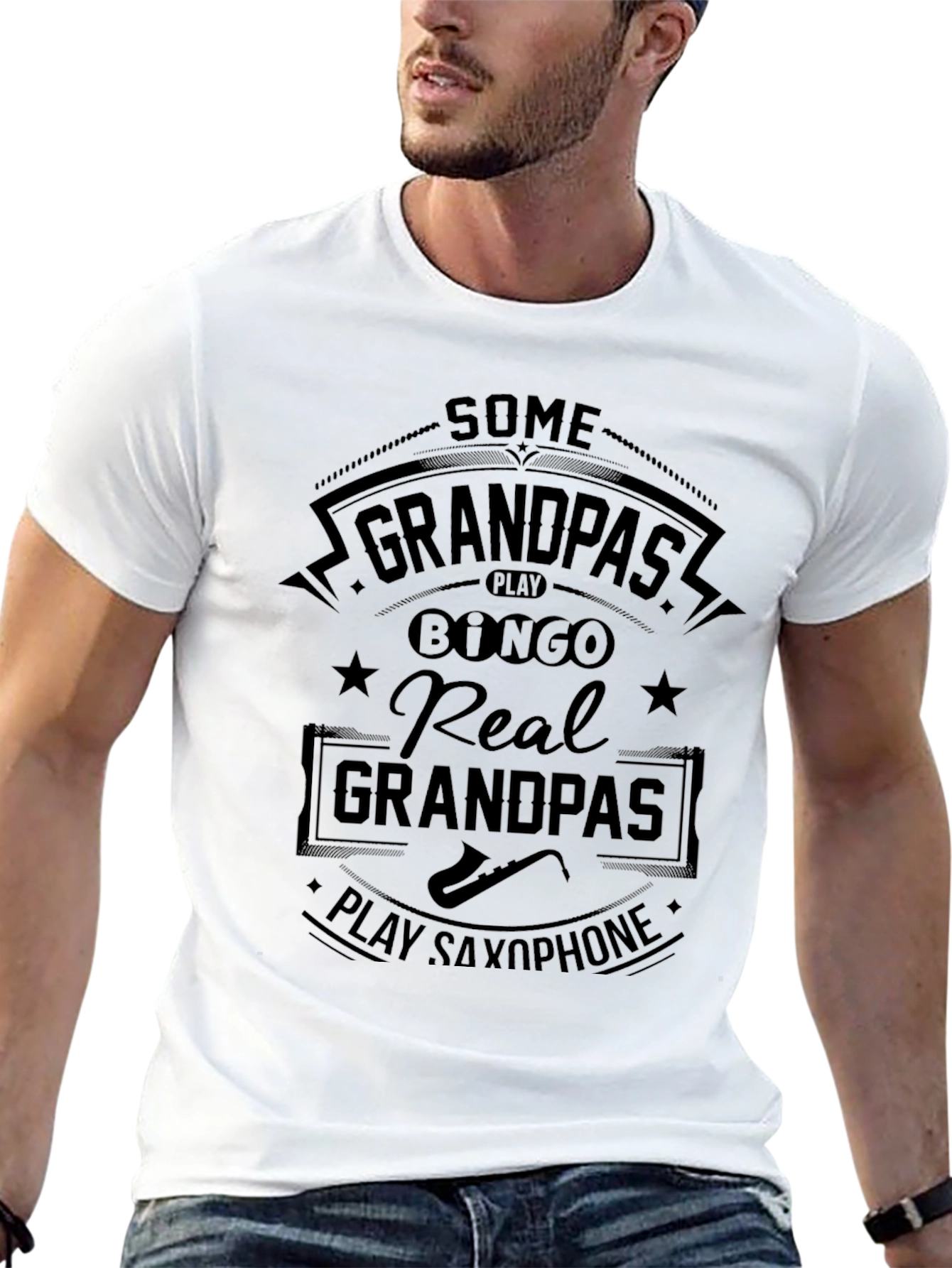 Real Grandpas Play Saxophone Black T-Shirt
