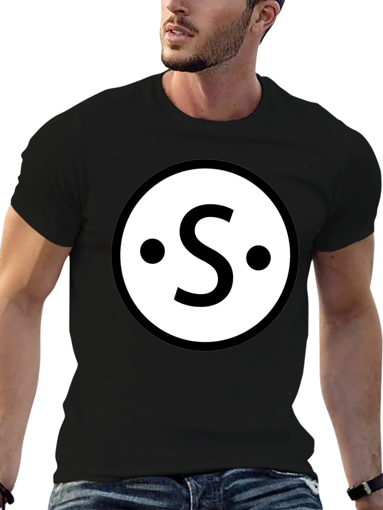 Retro S Circle Graphic Tee - Classic Black Cotton