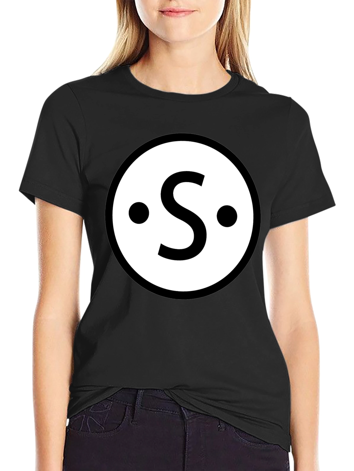 Retro S Circle Graphic Tee - Classic Black Cotton