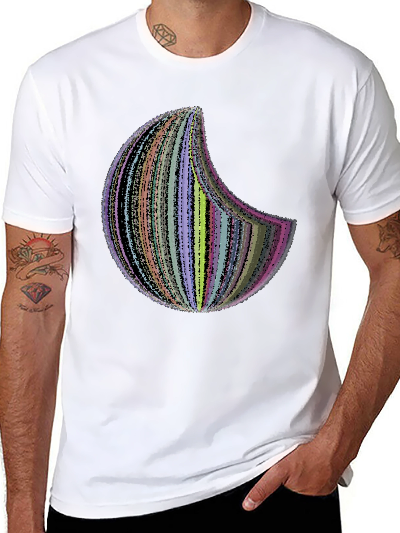 Abstract Crescent Moon Graphic Tee - Black