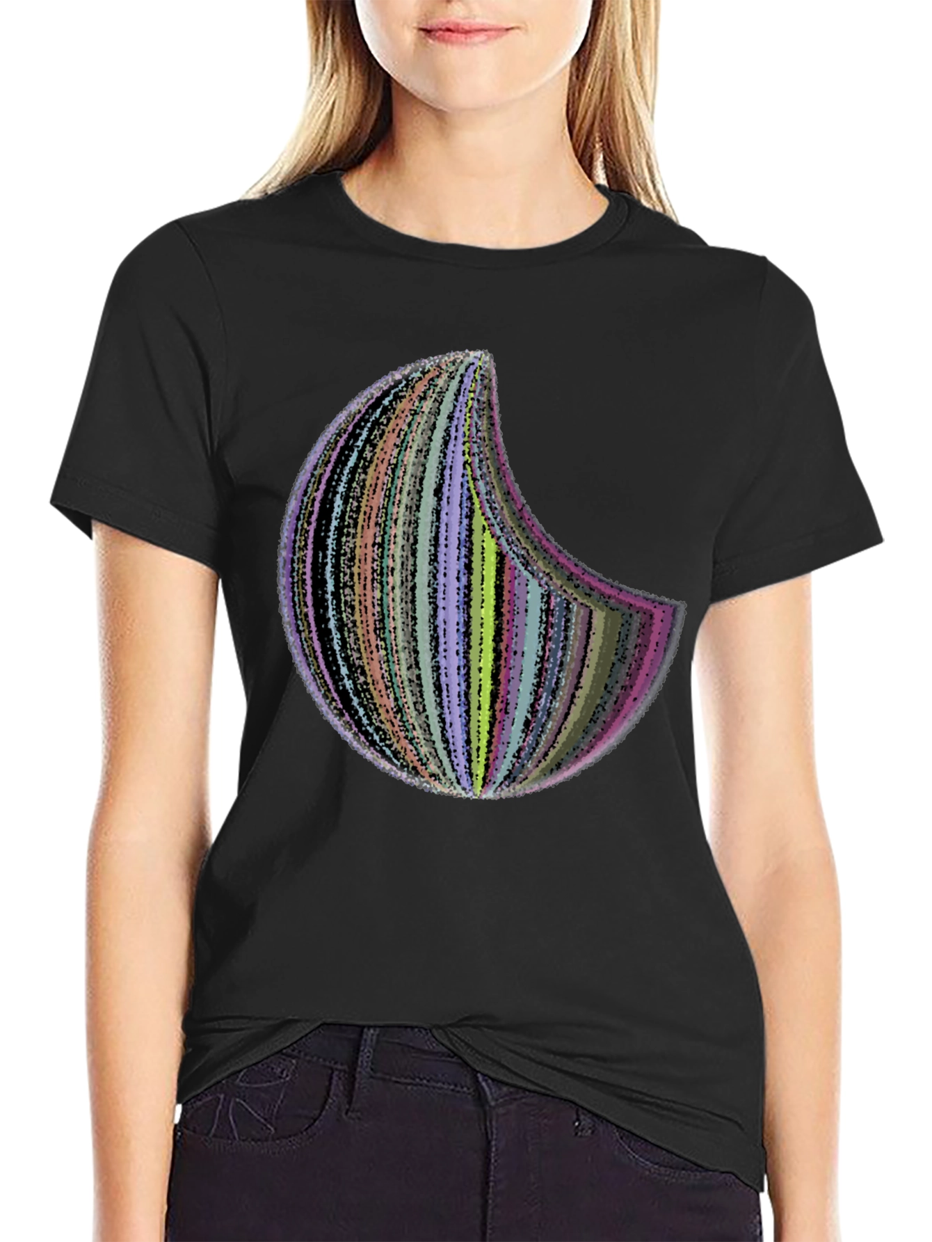 Abstract Crescent Moon Graphic Tee - Black