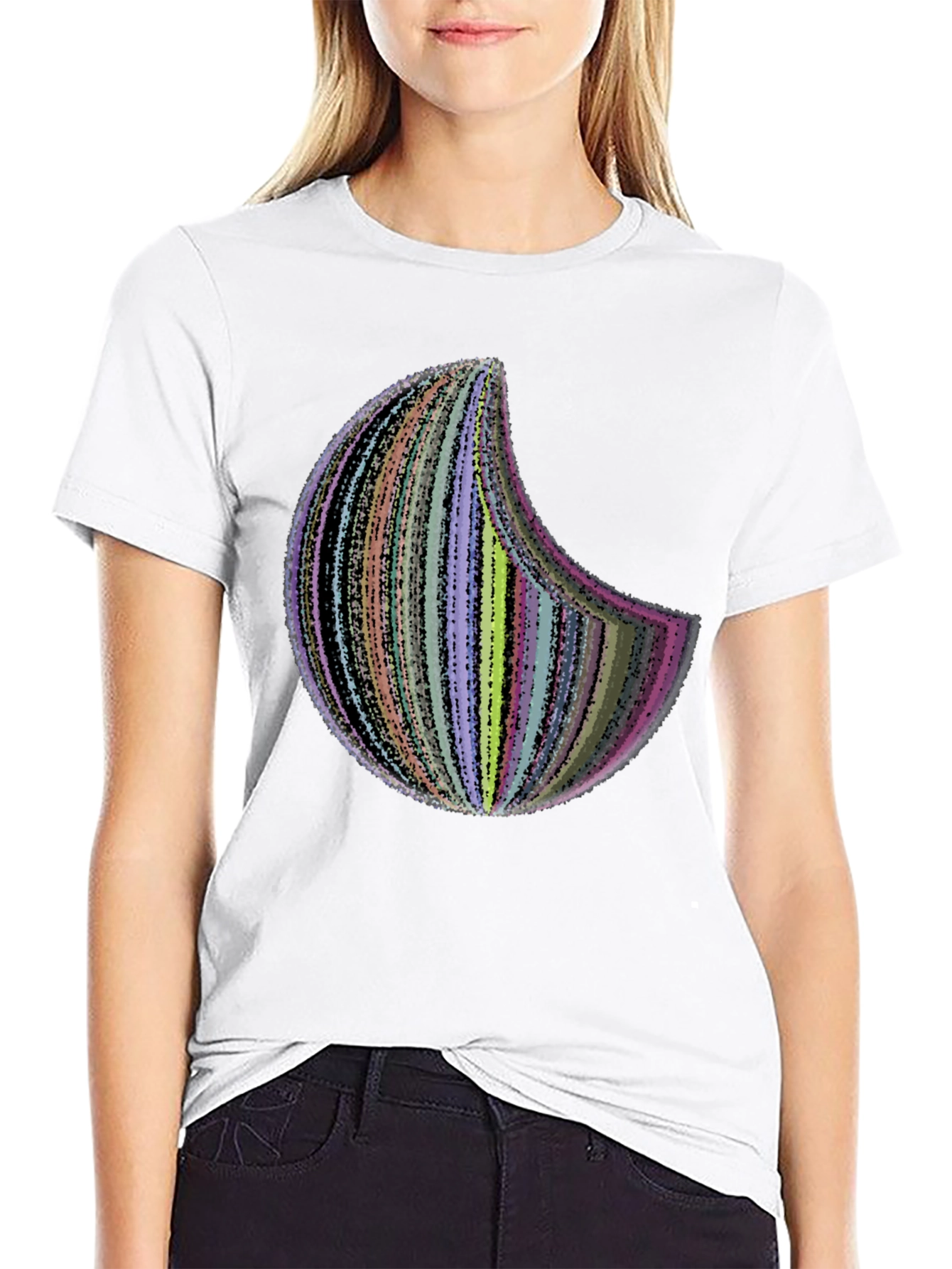 Abstract Crescent Moon Graphic Tee - Black