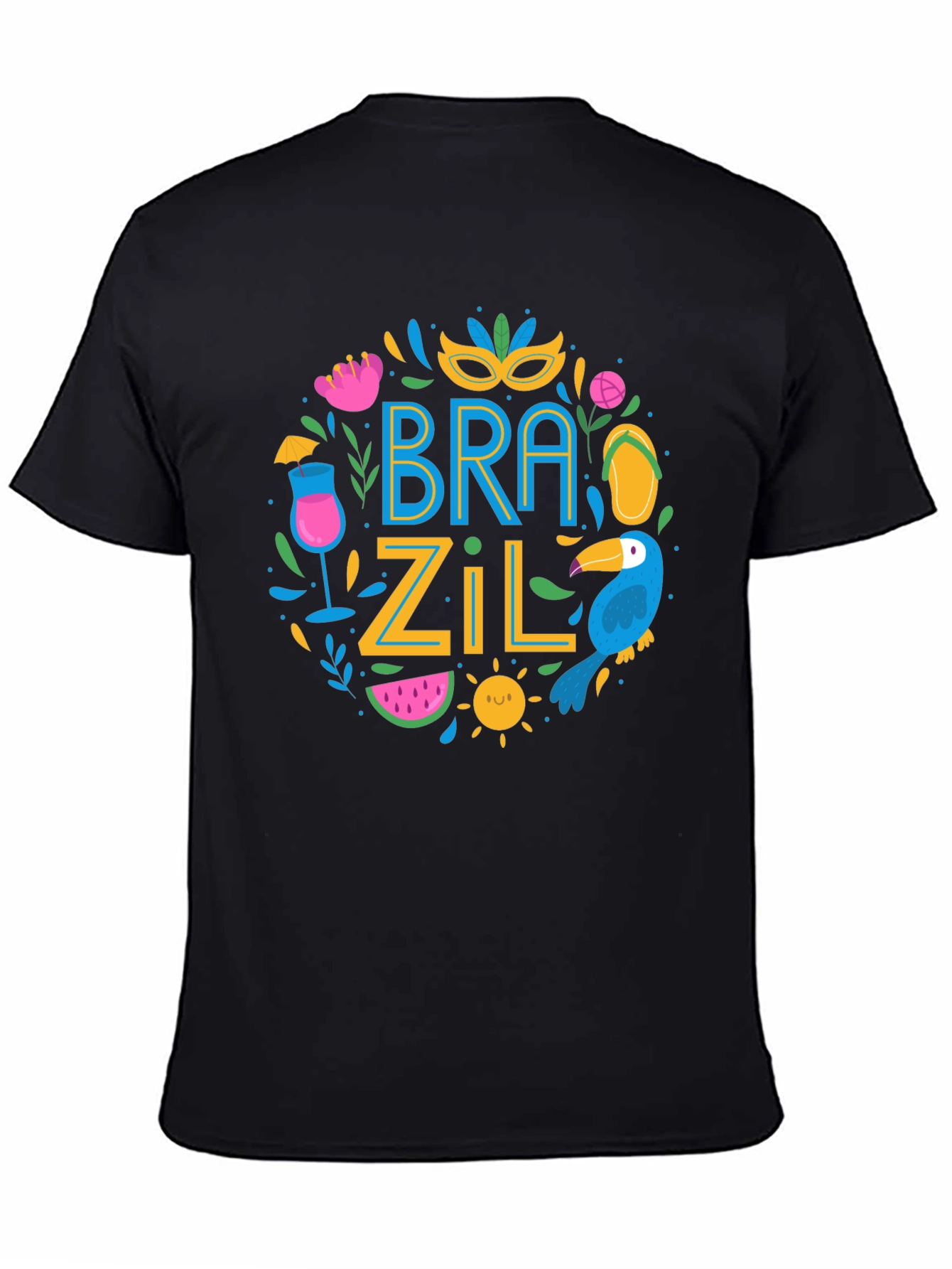 Brazil Themed Graphic Print Black T-Shirt