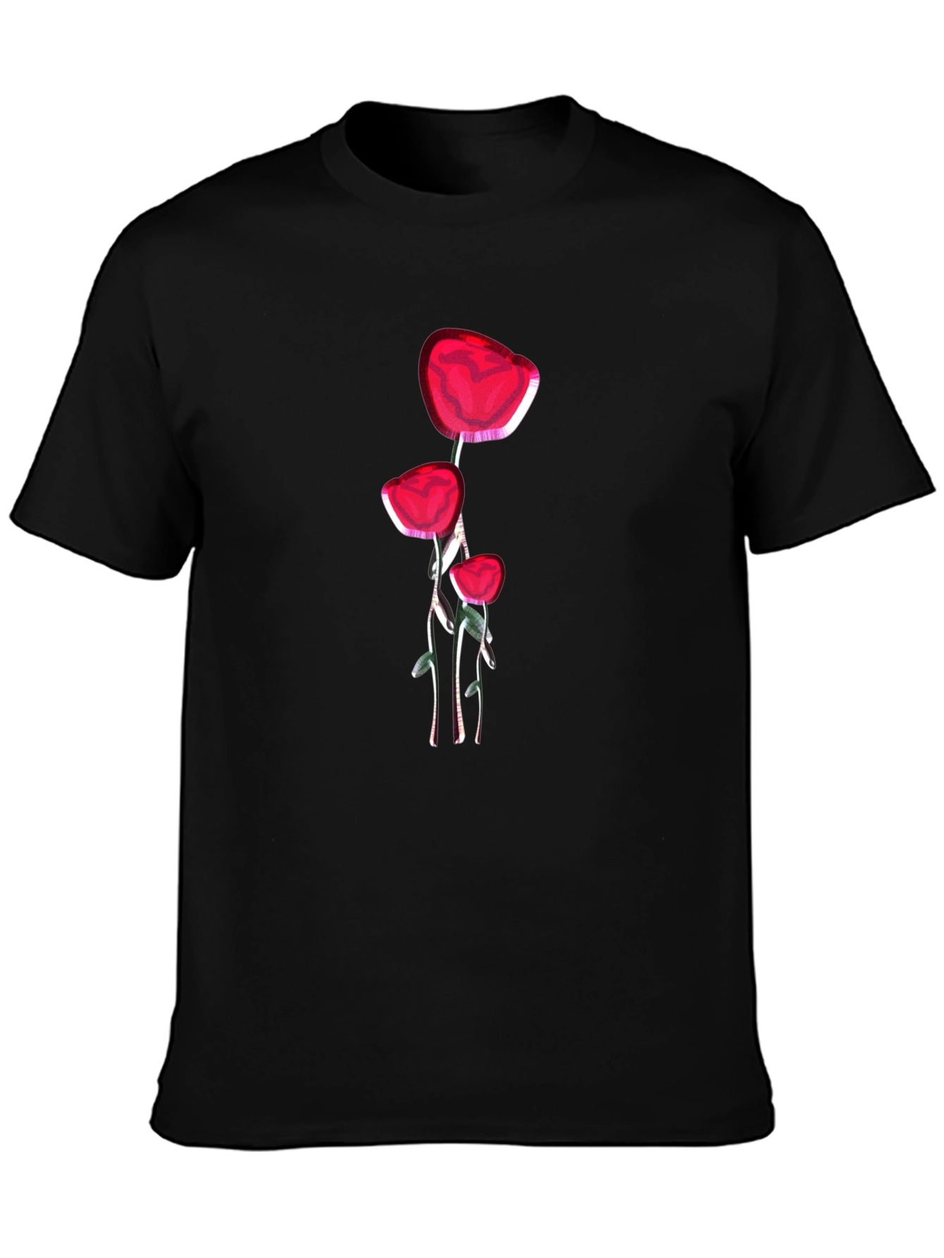Floral Graphic Black T-Shirt - Red Flower Design
