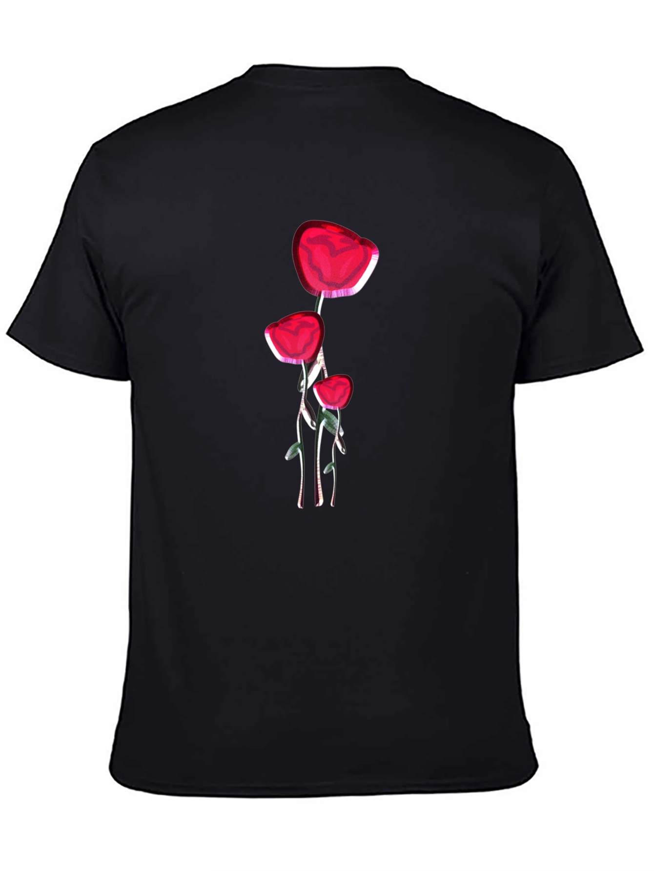 Floral Graphic Black T-Shirt - Red Flower Design