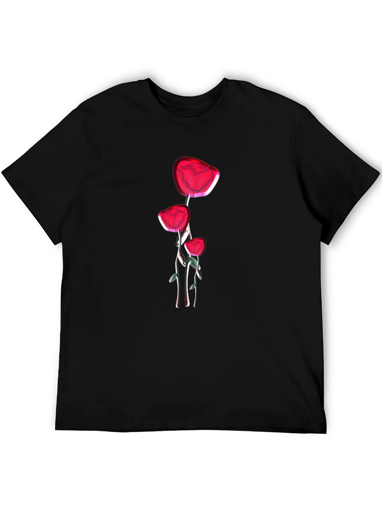 Floral Graphic Black T-Shirt - Red Flower Design