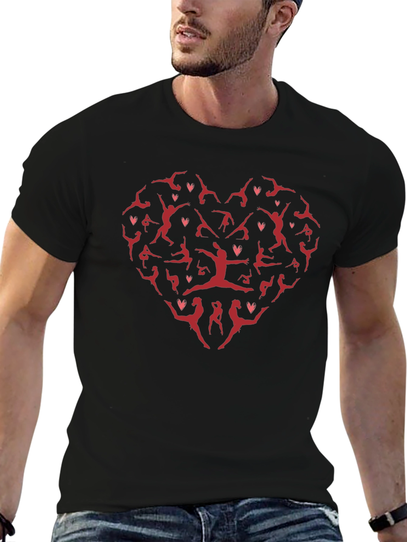 Gymnastics Heart Graphic T-Shirt - Black Cotton Tee