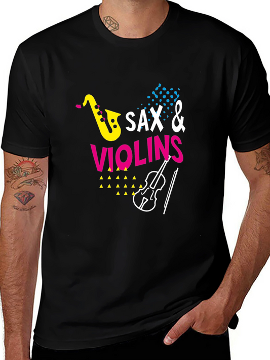 Sax & Violins Graphic Print Black T-Shirt