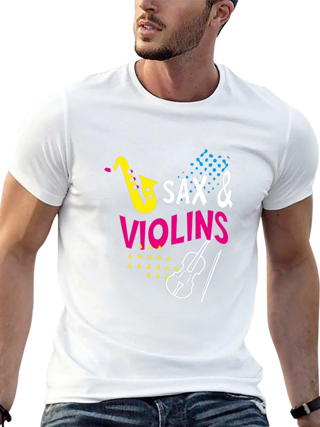 Sax & Violins Graphic Print Black T-Shirt
