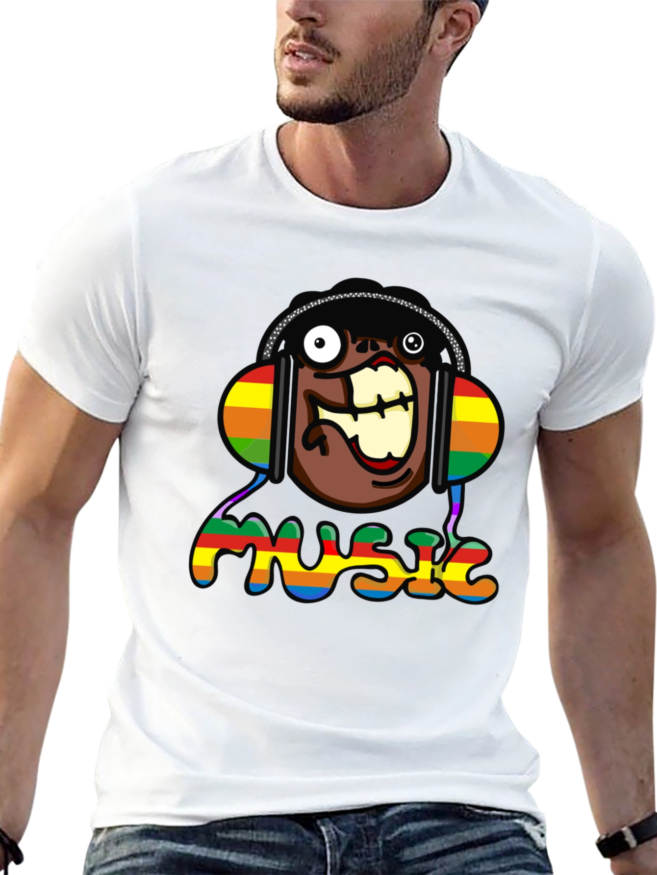 Music Lover Funny Cartoon Rainbow Graphic T-Shirt