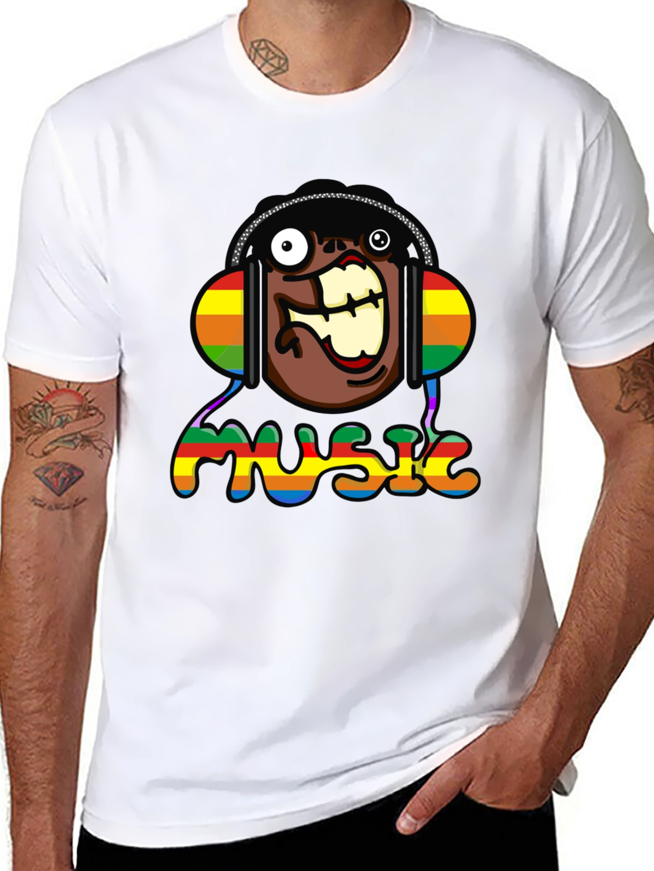 Music Lover Funny Cartoon Rainbow Graphic T-Shirt